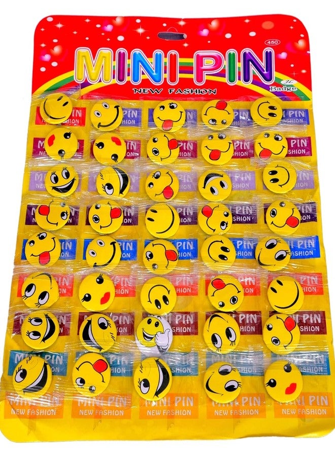 AMAROBA Smiley Badge with PIN, Smiley Emoji Colorful Expressions Button with PINS Dimensions 3 CM (Pack of 40, Yellow) - Image 1